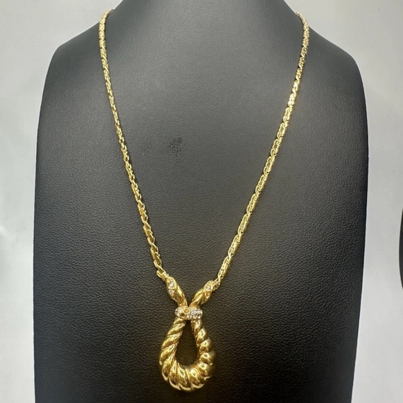 Vintage Attwood & Sawyer A&S Gold Tone Rope Pendant Necklace Rhinestone UK FLAWS - Picture 3 of 14